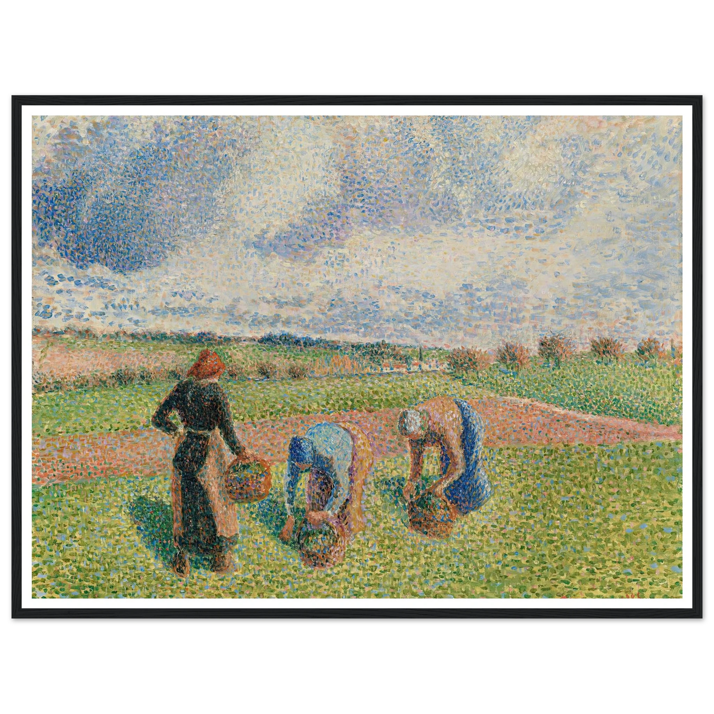 Paysannes Ramassant Des Herbes, Éragny (1886) Art Print | Camille Pissarro - Framed Poster - 30x40 cm / 12x16″ - Black frame