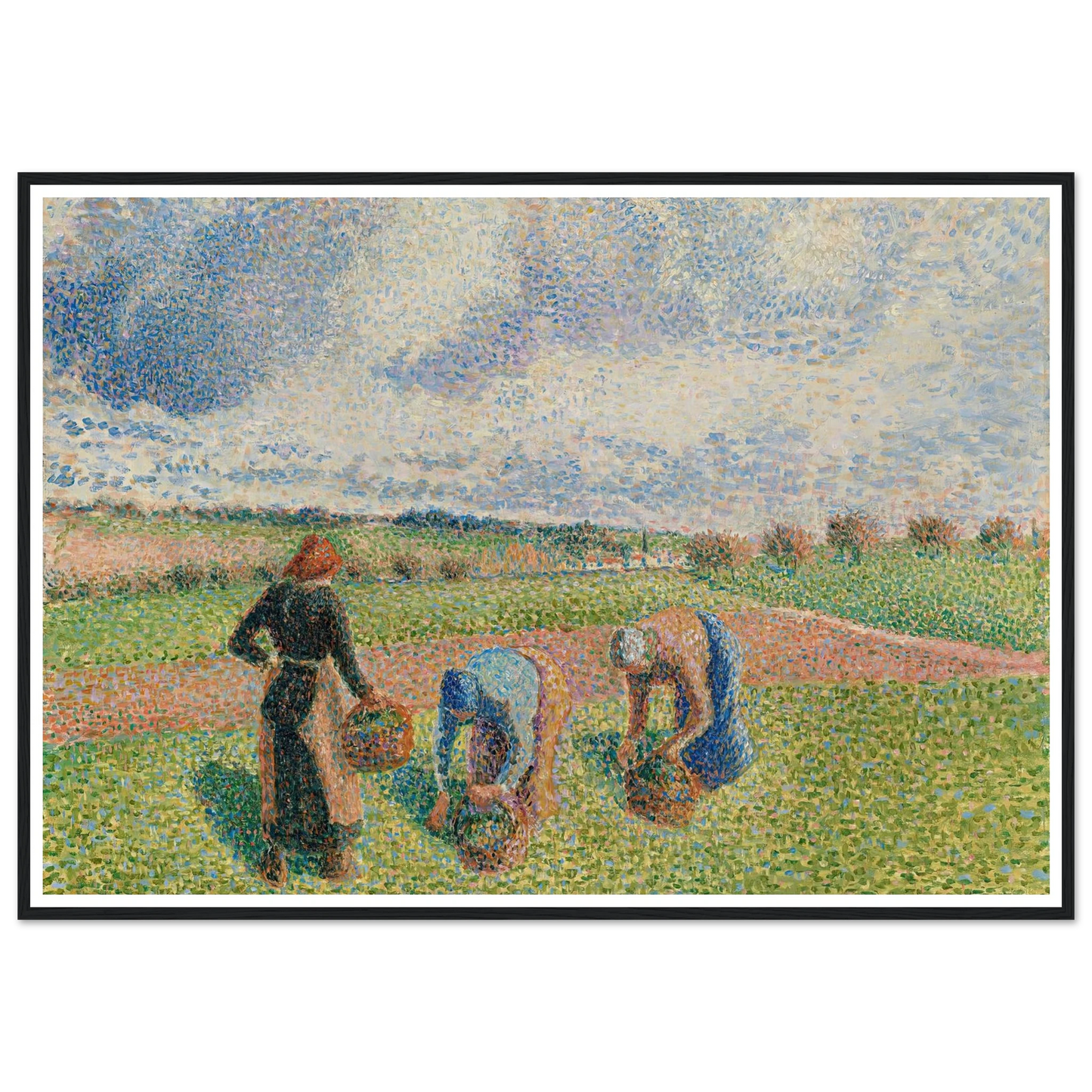 Paysannes Ramassant Des Herbes, Éragny (1886) Art Print | Camille Pissarro - Framed Poster - 30x40 cm / 12x16″ - Black frame