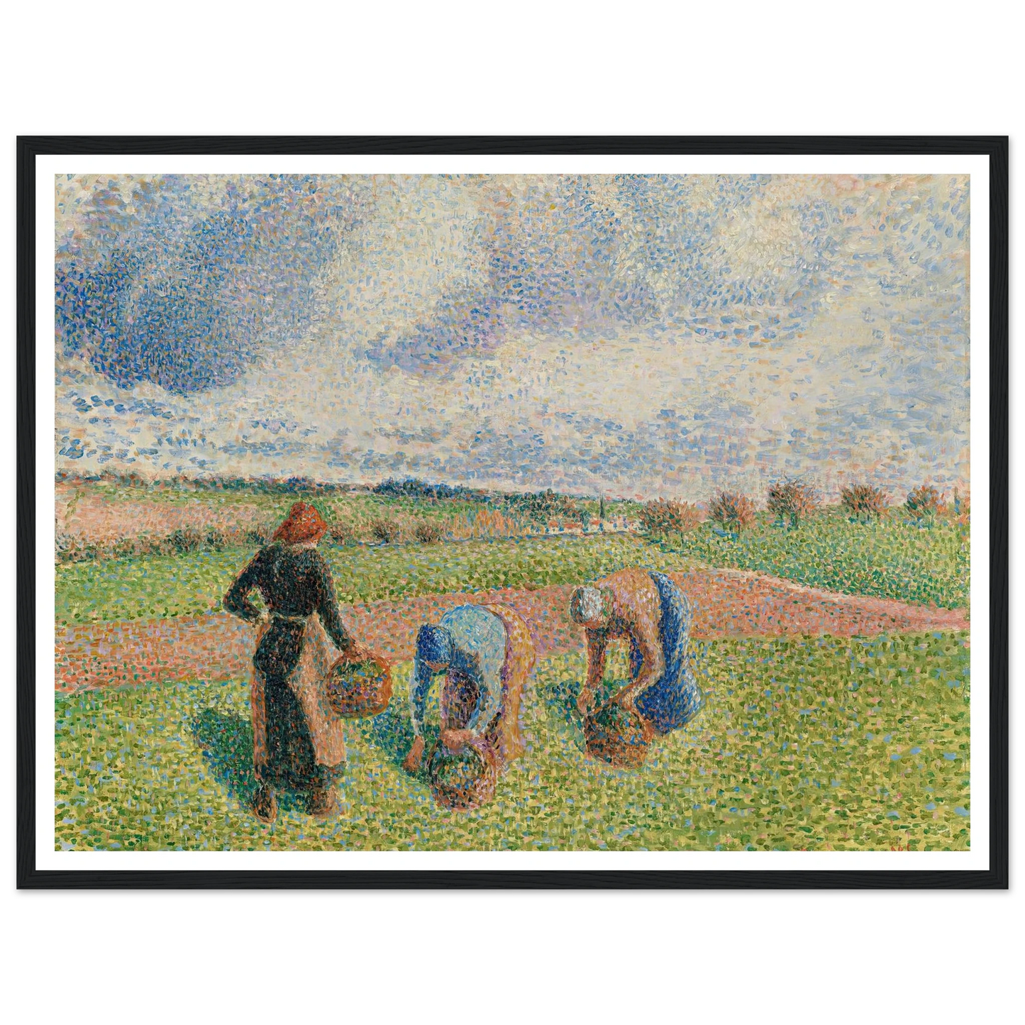 Paysannes Ramassant Des Herbes, Éragny (1886) Art Print | Camille Pissarro - Framed Poster - 30x40 cm / 12x16″ - Black frame