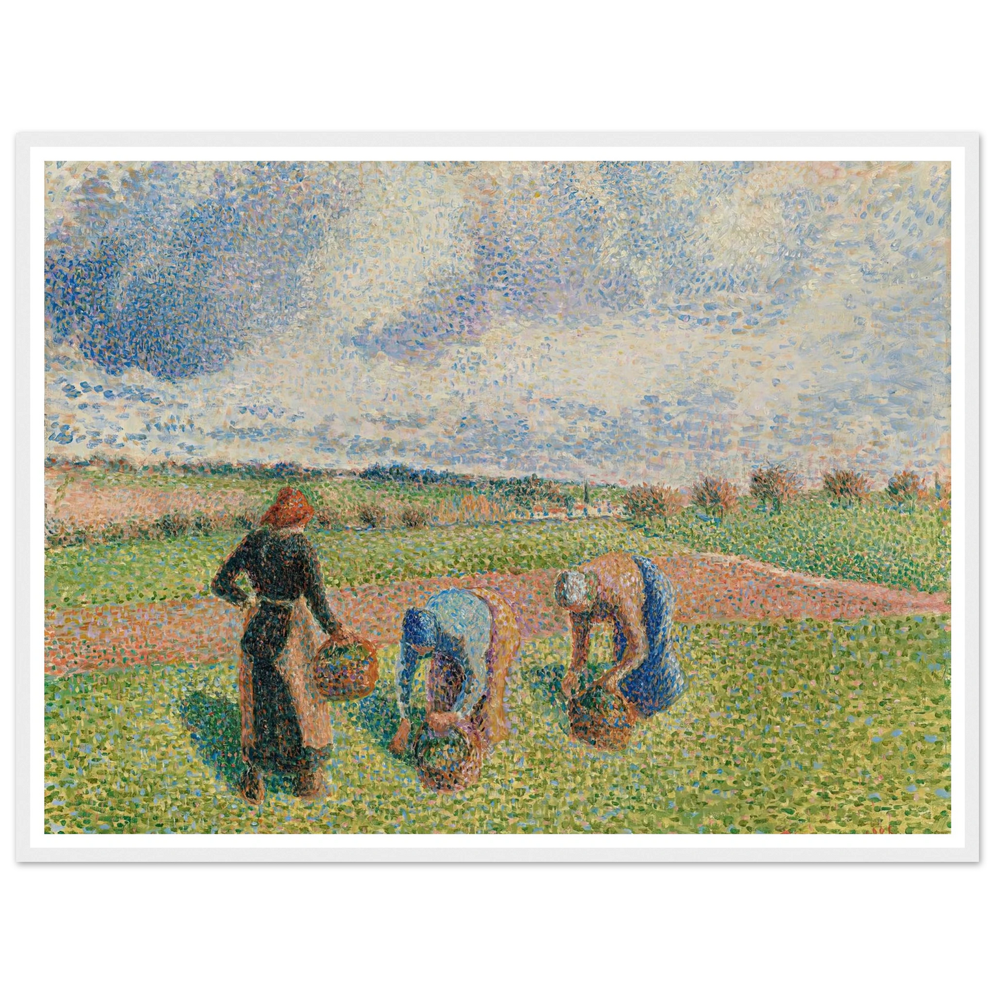 Paysannes Ramassant Des Herbes, Éragny (1886) Art Print | Camille Pissarro - Framed Poster - 30x40 cm / 12x16″ - Black frame