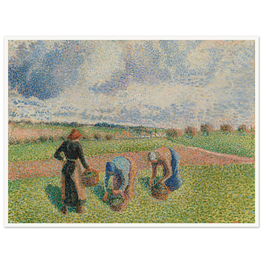 Paysannes Ramassant Des Herbes, Éragny (1886) Art Print | Camille Pissarro - Framed Poster - 30x40 cm / 12x16″ - Black frame