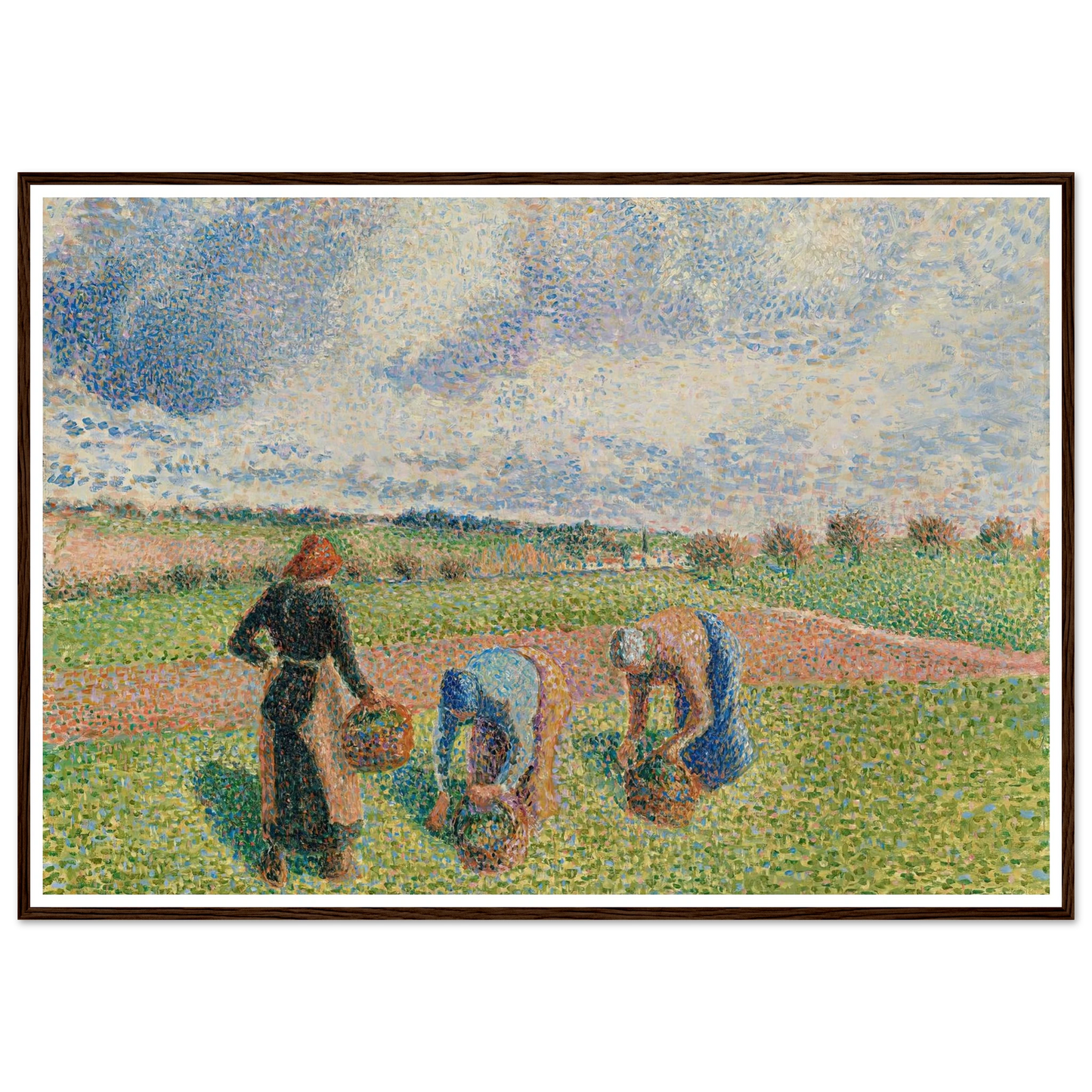Paysannes Ramassant Des Herbes, Éragny (1886) Art Print | Camille Pissarro - Framed Poster - 30x40 cm / 12x16″ - Black frame