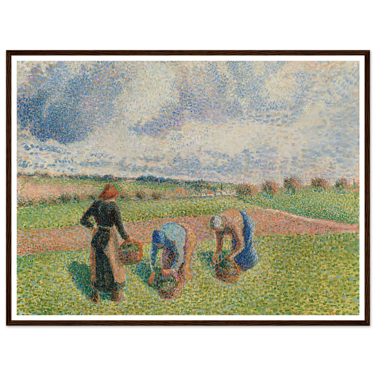 Paysannes Ramassant Des Herbes, Éragny (1886) Art Print | Camille Pissarro - Framed Poster - 30x40 cm / 12x16″ - Black frame