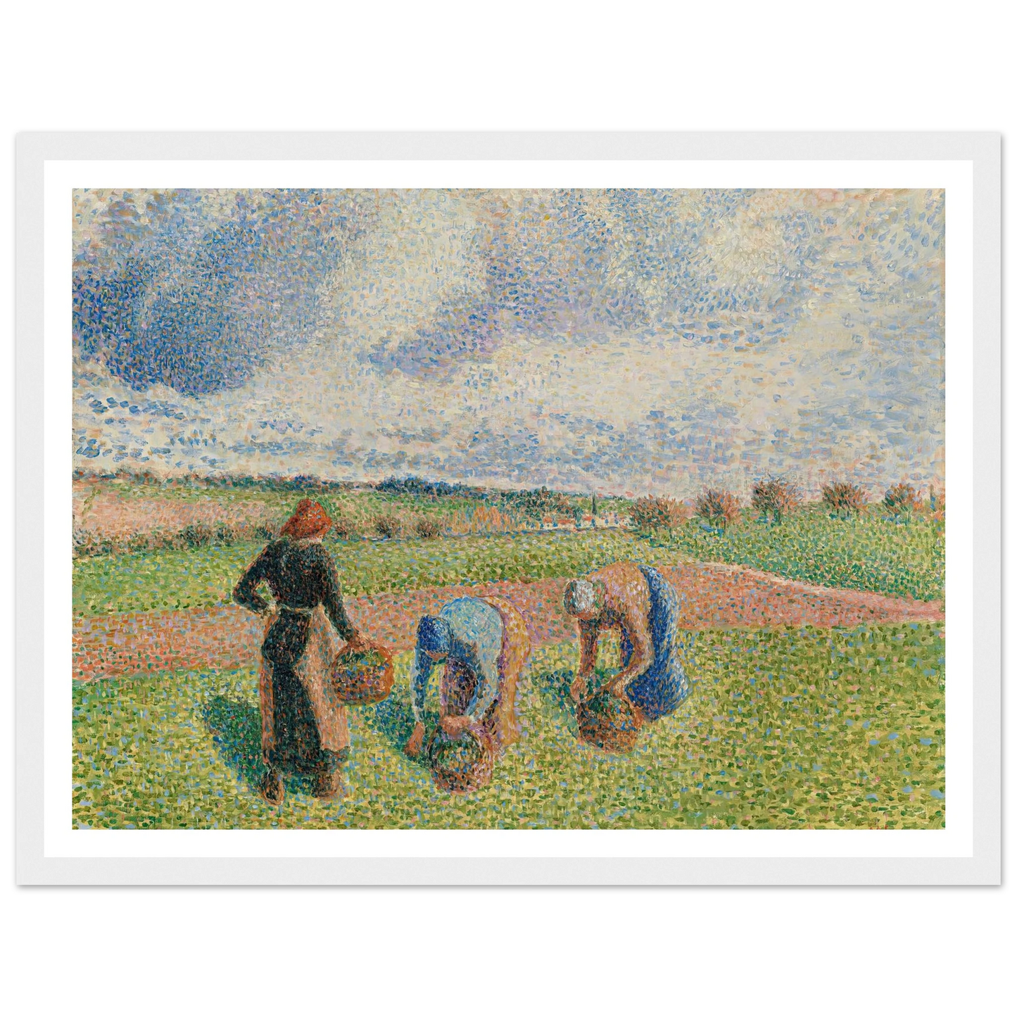 Paysannes Ramassant Des Herbes, Éragny (1886) Art Print | Camille Pissarro - Framed Poster - 30x40 cm / 12x16″ - Black frame