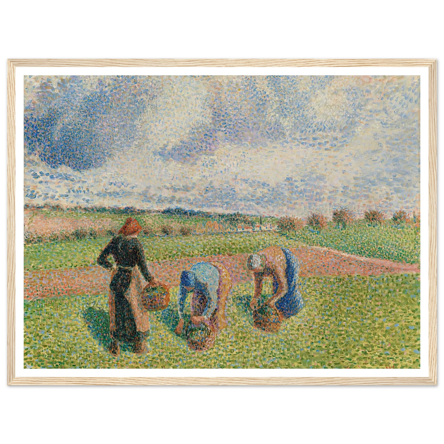 Paysannes Ramassant Des Herbes, Éragny (1886) Art Print | Camille Pissarro - Framed Poster - 30x40 cm / 12x16″ - Black frame