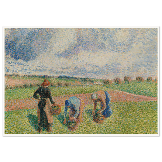 Paysannes Ramassant Des Herbes, Éragny (1886) Art Print | Camille Pissarro - Framed Poster - 30x40 cm / 12x16″ - Black frame