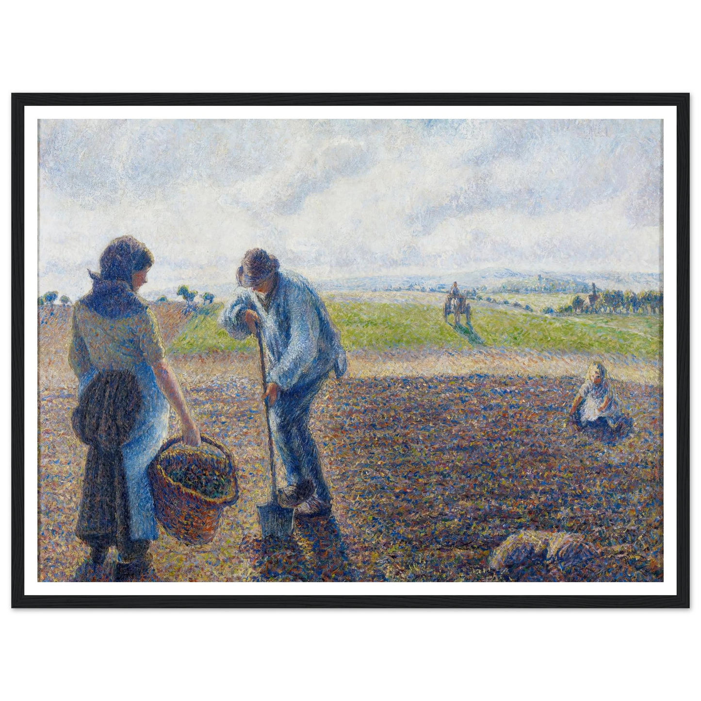 Paysans dans les champs, Éragny (Peasants in the Fields, Éragny) (1890) Art Print | Camille Pissarro - Framed Poster - 30x40 cm / 12x16″ - Black frame