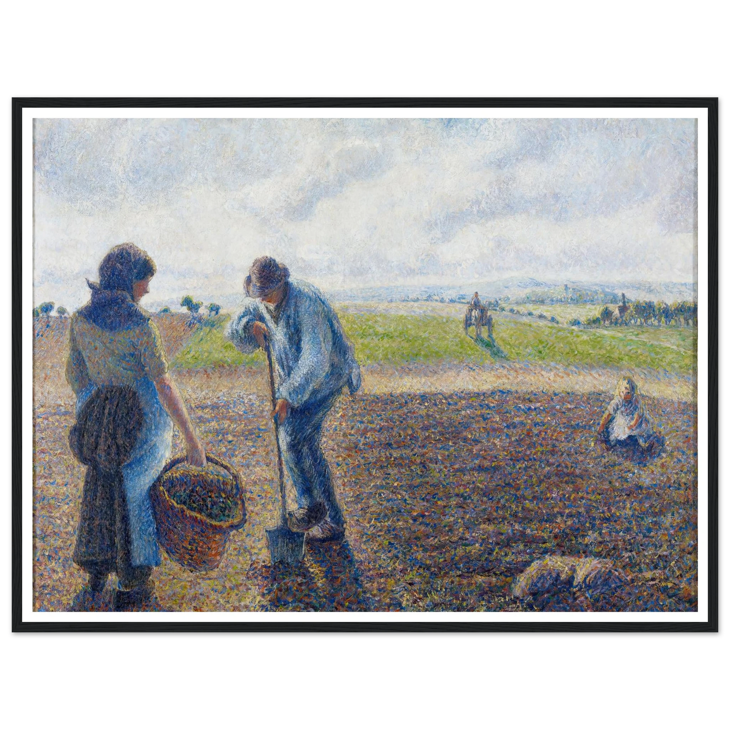 Paysans dans les champs, Éragny (Peasants in the Fields, Éragny) (1890) Art Print | Camille Pissarro - Framed Poster - 30x40 cm / 12x16″ - Black frame