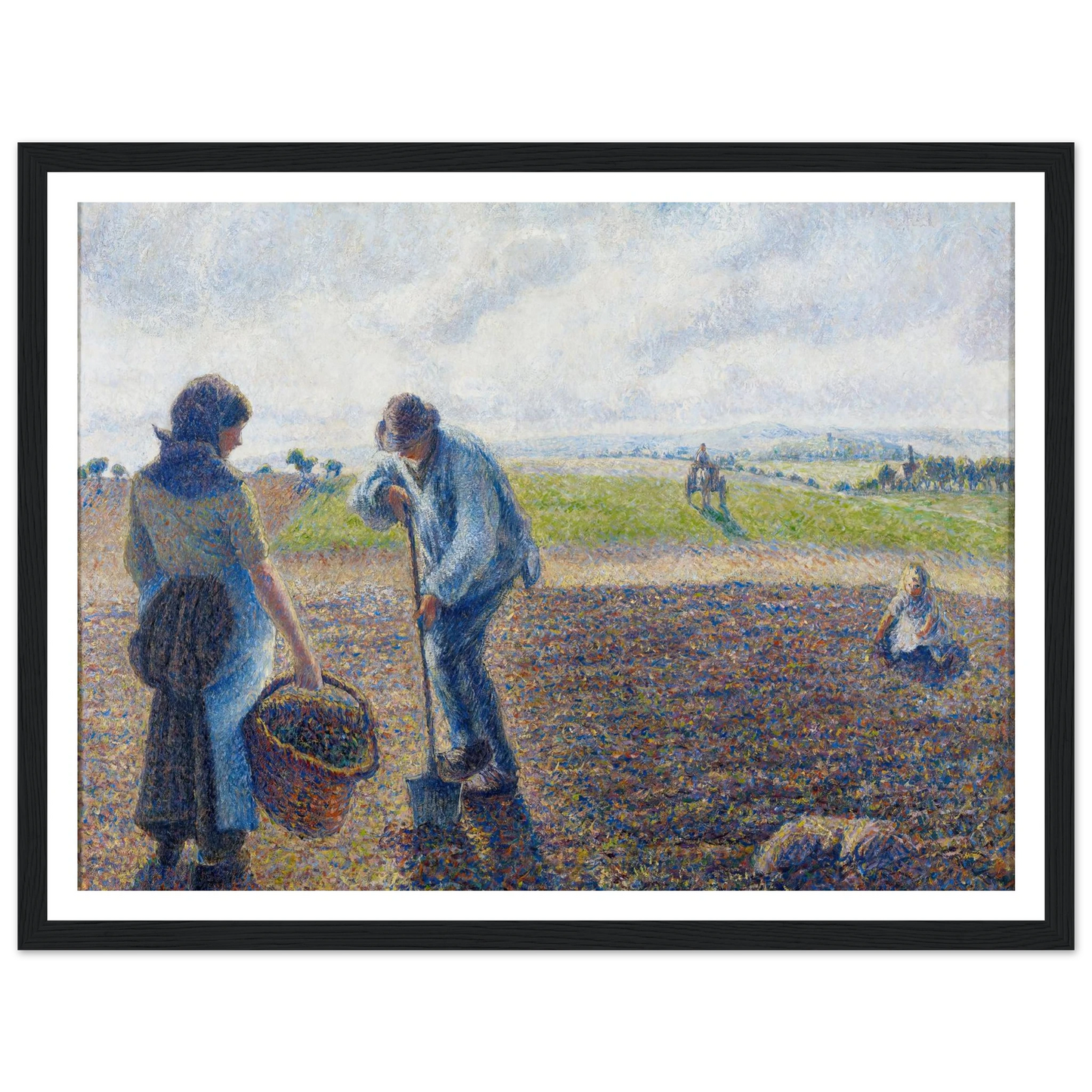 Paysans dans les champs, Éragny (Peasants in the Fields, Éragny) (1890) Art Print | Camille Pissarro - Framed Poster - 30x40 cm / 12x16″ - Black frame