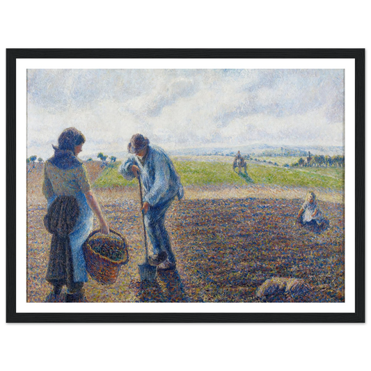 Paysans dans les champs, Éragny (Peasants in the Fields, Éragny) (1890) Art Print | Camille Pissarro - Framed Poster - 30x40 cm / 12x16″ - Black frame