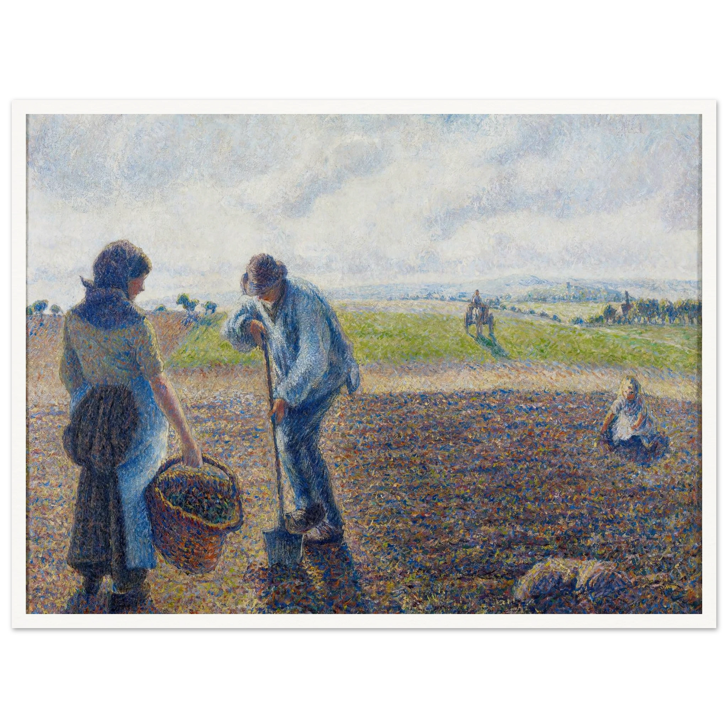 Paysans dans les champs, Éragny (Peasants in the Fields, Éragny) (1890) Art Print | Camille Pissarro - Framed Poster - 30x40 cm / 12x16″ - Black frame
