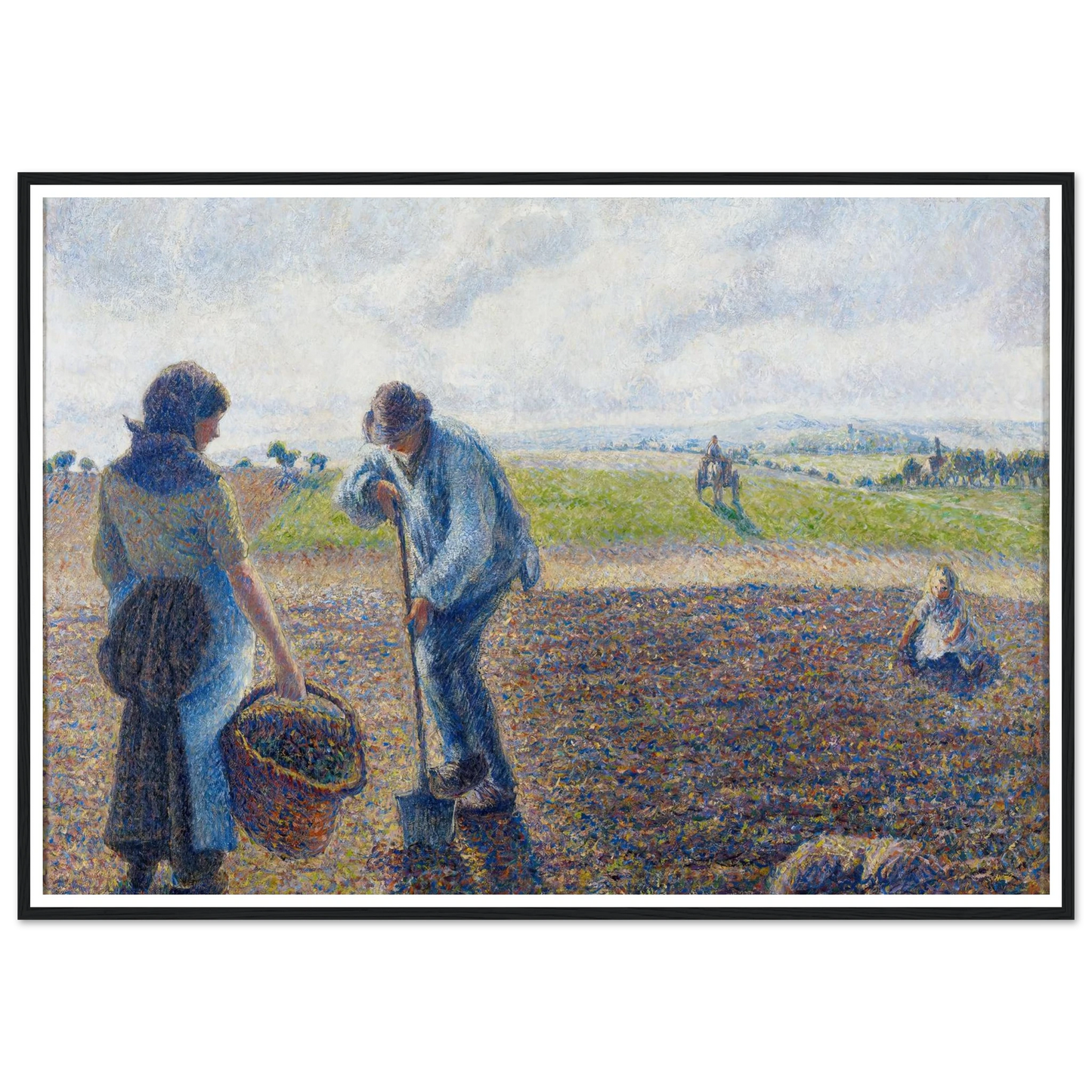Paysans dans les champs, Éragny (Peasants in the Fields, Éragny) (1890) Art Print | Camille Pissarro - Framed Poster - 30x40 cm / 12x16″ - Black frame
