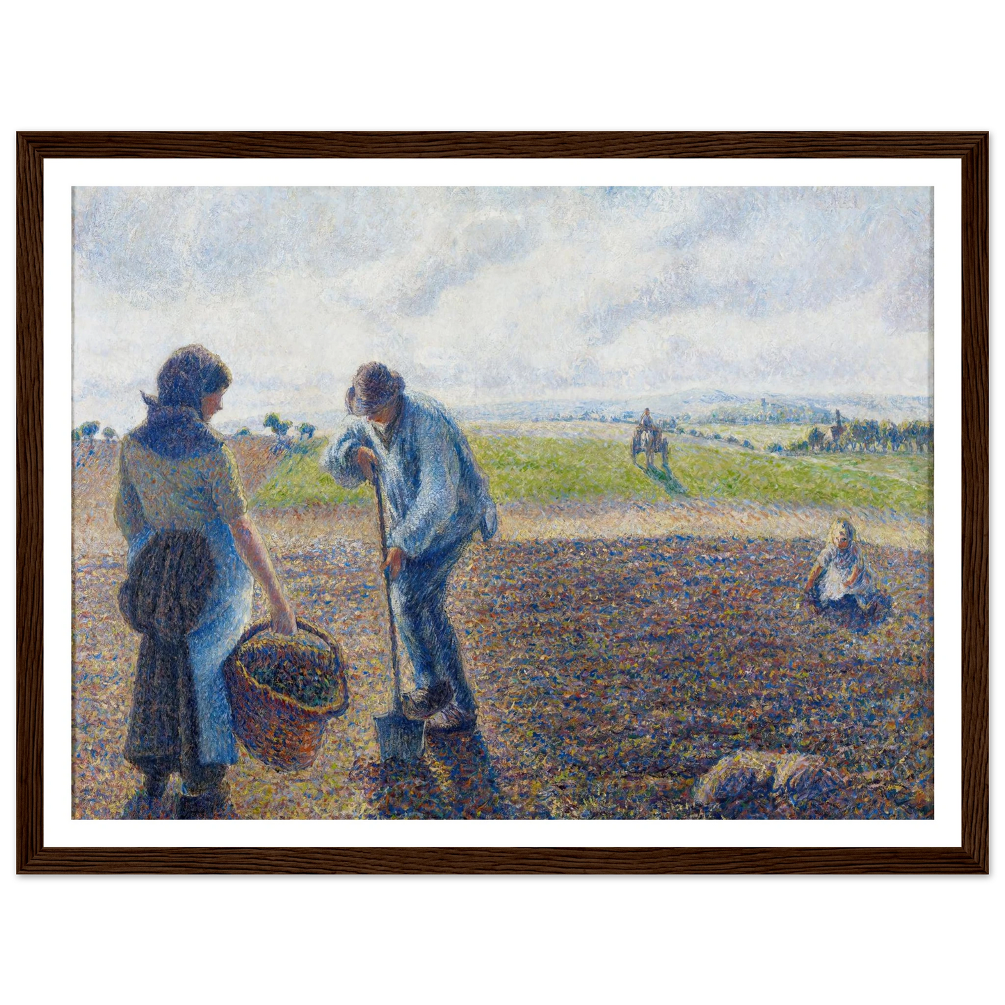 Paysans dans les champs, Éragny (Peasants in the Fields, Éragny) (1890) Art Print | Camille Pissarro - Framed Poster - 30x40 cm / 12x16″ - Black frame