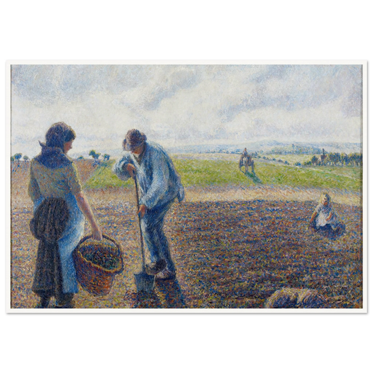 Paysans dans les champs, Éragny (Peasants in the Fields, Éragny) (1890) Art Print | Camille Pissarro - Framed Poster - 30x40 cm / 12x16″ - Black frame