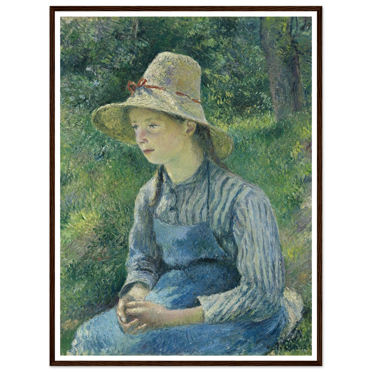 Peasant Girl with a Straw Hat (1881) Art Print | Camille Pissarro - Framed Poster - 60x80 cm / 24x32″ - Black frame