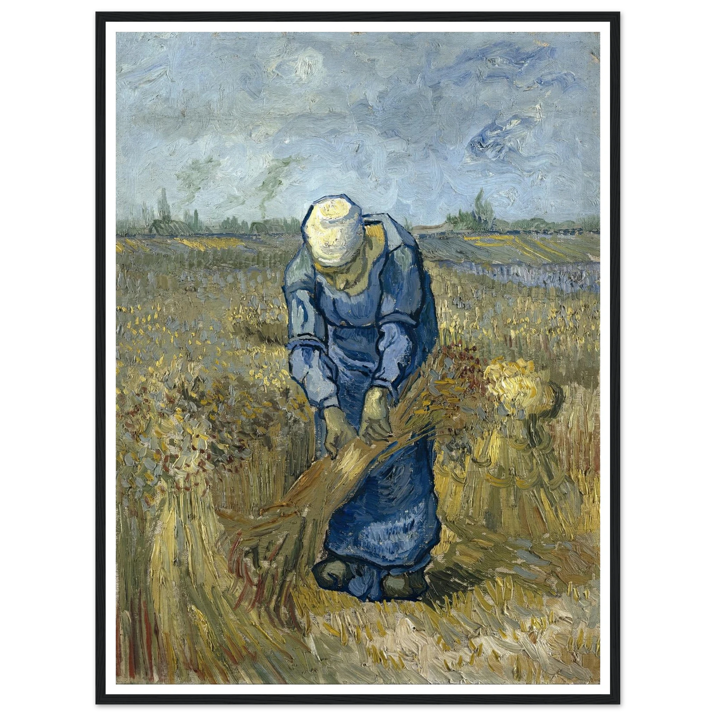 Peasant Woman Binding Sheaves (After Millet) Art Print | Vincent van Gogh - Framed Poster - 30x40 cm / 12x16″ - Black frame