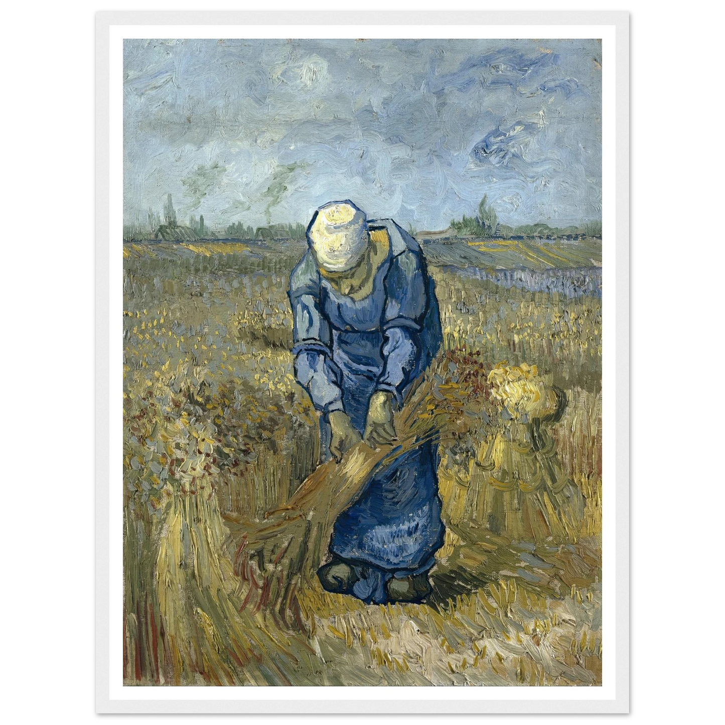 Peasant Woman Binding Sheaves (After Millet) Art Print | Vincent van Gogh - Framed Poster - 30x40 cm / 12x16″ - Black frame