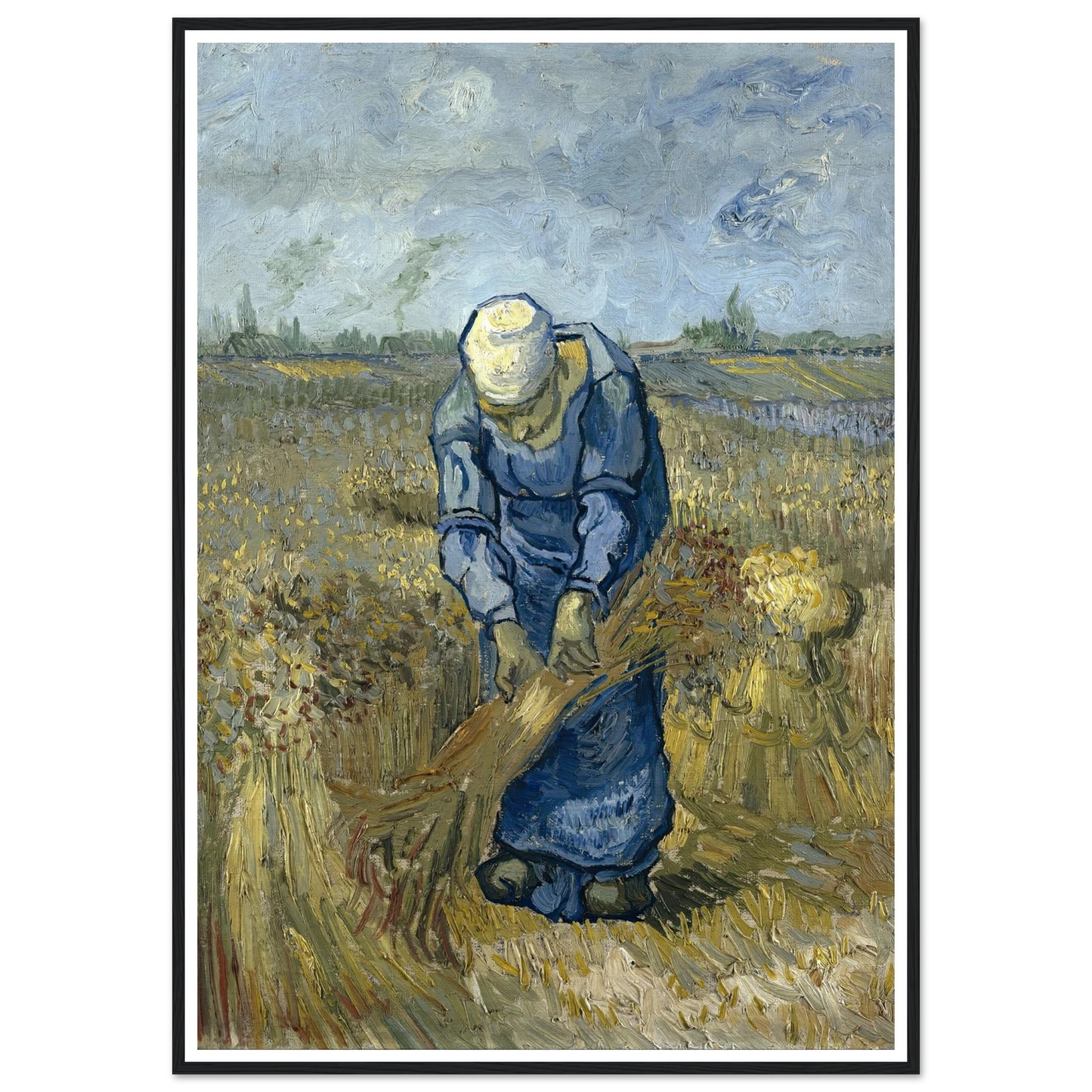 Peasant Woman Binding Sheaves (After Millet) Art Print | Vincent van Gogh - Framed Poster - 30x40 cm / 12x16″ - Black frame