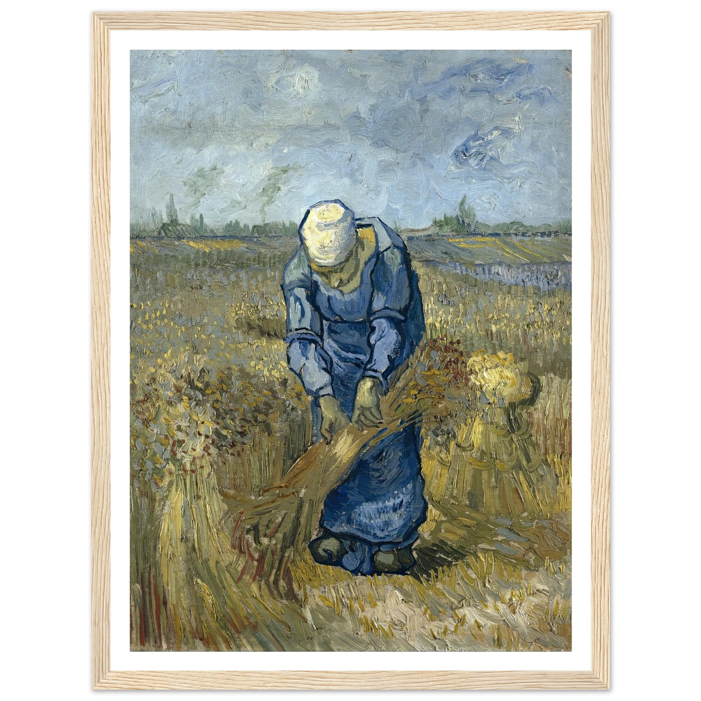 Peasant Woman Binding Sheaves (After Millet) Art Print | Vincent van Gogh - Framed Poster - 30x40 cm / 12x16″ - Black frame
