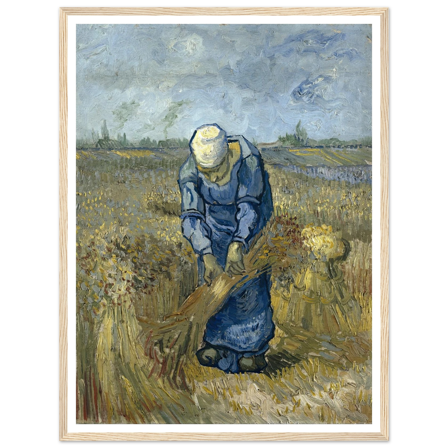 Peasant Woman Binding Sheaves (After Millet) Art Print | Vincent van Gogh - Framed Poster - 30x40 cm / 12x16″ - Black frame