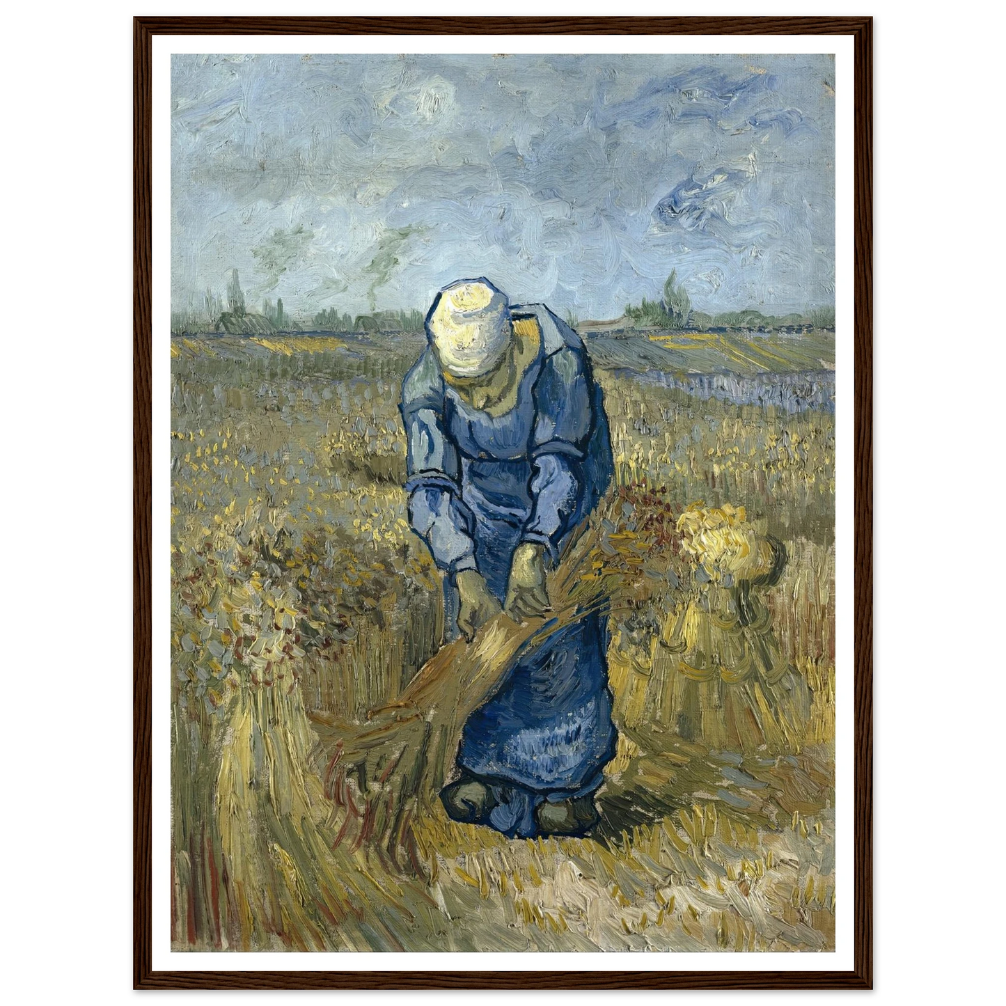 Peasant Woman Binding Sheaves (After Millet) Art Print | Vincent van Gogh - Framed Poster - 30x40 cm / 12x16″ - Black frame