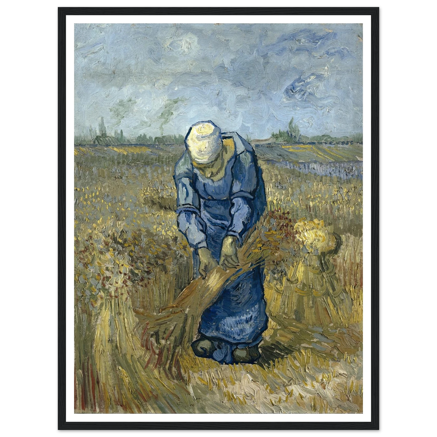 Peasant Woman Binding Sheaves (After Millet) Art Print | Vincent van Gogh - Framed Poster - 30x40 cm / 12x16″ - Black frame