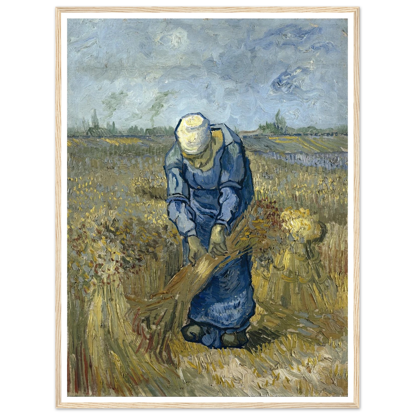 Peasant Woman Binding Sheaves (After Millet) Art Print | Vincent van Gogh - Framed Poster - 30x40 cm / 12x16″ - Black frame