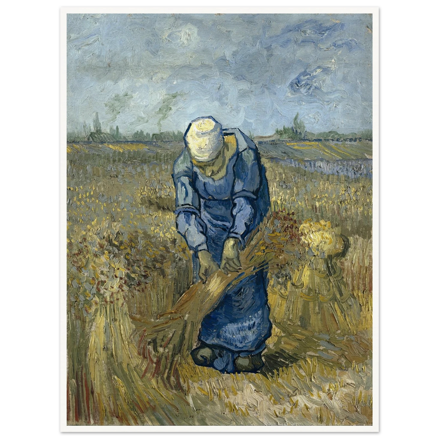 Peasant Woman Binding Sheaves (After Millet) Art Print | Vincent van Gogh - Framed Poster - 30x40 cm / 12x16″ - Black frame