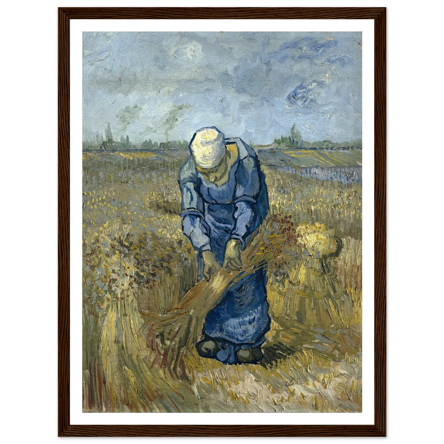 Peasant Woman Binding Sheaves (After Millet) Art Print | Vincent van Gogh - Framed Poster - 30x40 cm / 12x16″ - Black frame