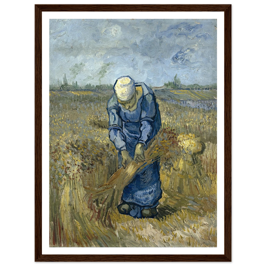 Peasant Woman Binding Sheaves (After Millet) Art Print | Vincent van Gogh - Framed Poster - 30x40 cm / 12x16″ - Black frame