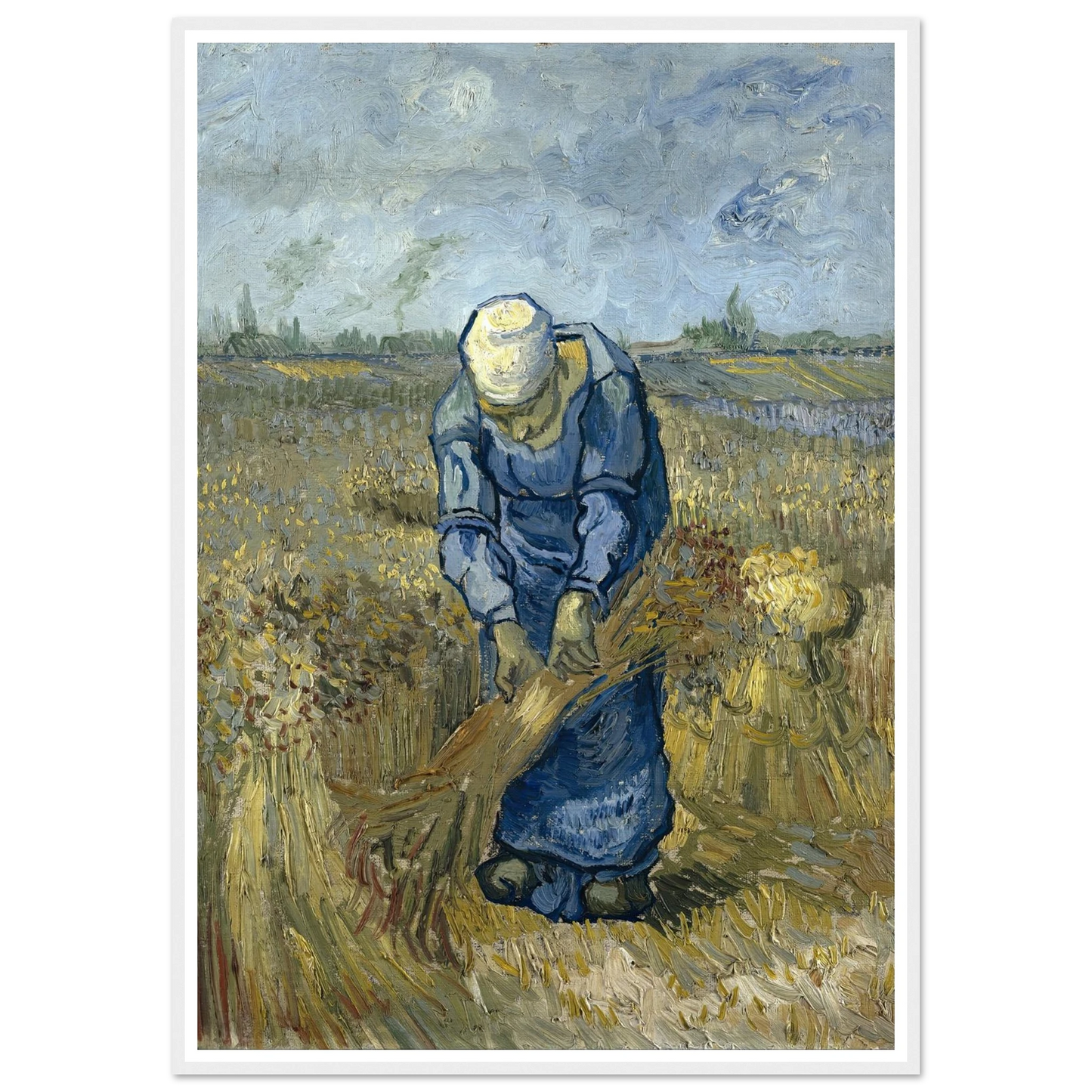 Peasant Woman Binding Sheaves (After Millet) Art Print | Vincent van Gogh - Framed Poster - 30x40 cm / 12x16″ - Black frame