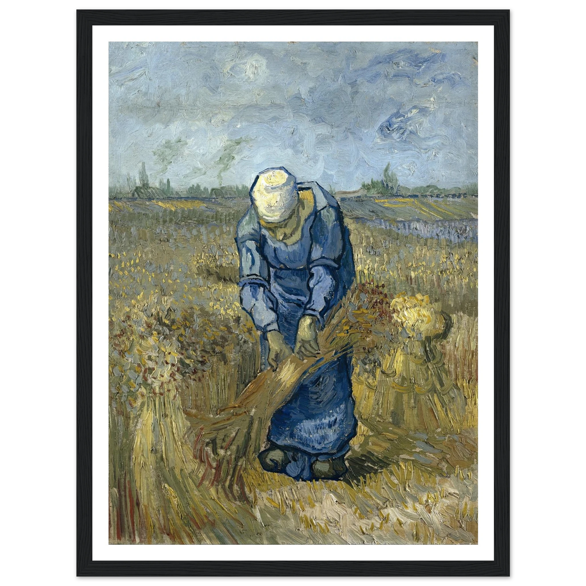 Peasant Woman Binding Sheaves (After Millet) Art Print | Vincent van Gogh - Framed Poster - 30x40 cm / 12x16″ - Black frame