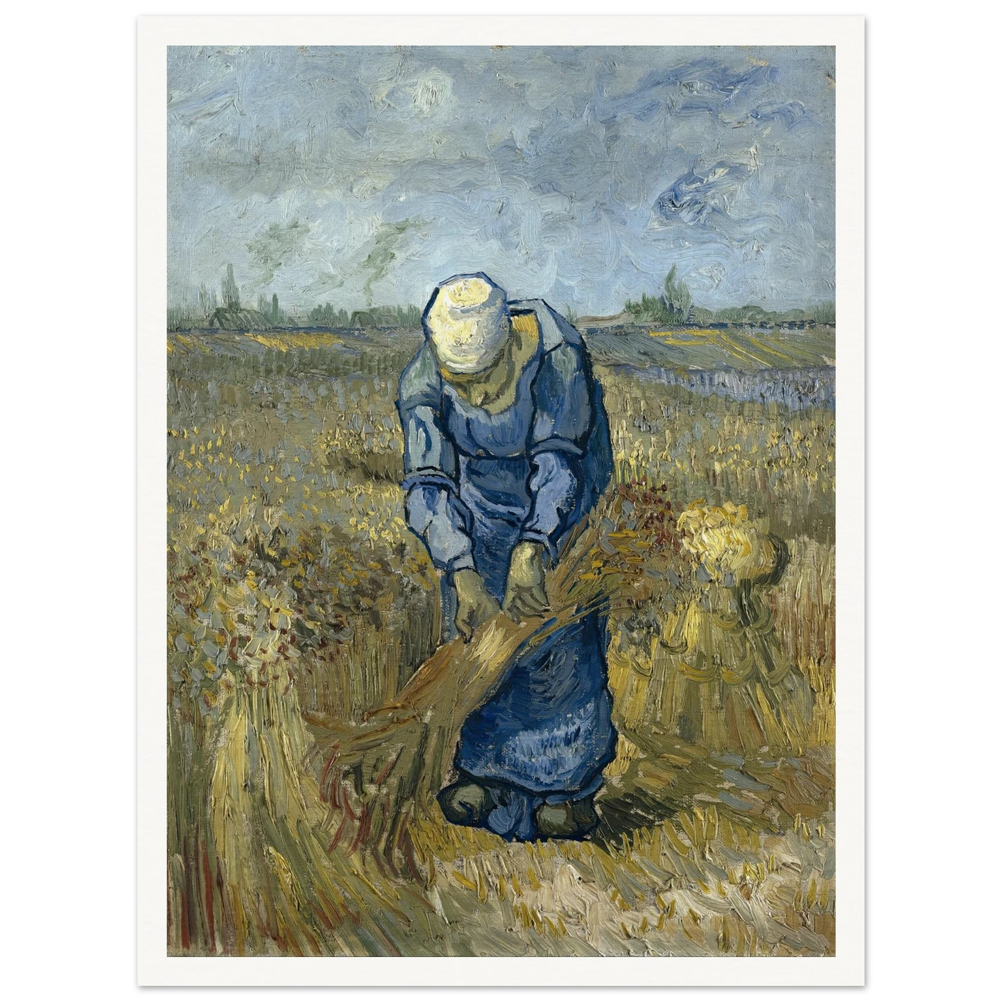 Peasant Woman Binding Sheaves (After Millet) Art Print | Vincent van Gogh - Framed Poster - 30x40 cm / 12x16″ - Black frame
