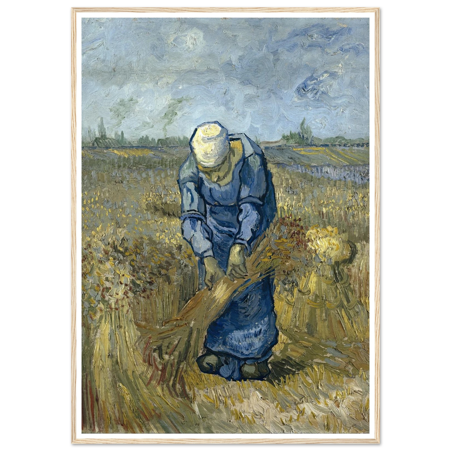 Peasant Woman Binding Sheaves (After Millet) Art Print | Vincent van Gogh - Framed Poster - 30x40 cm / 12x16″ - Black frame