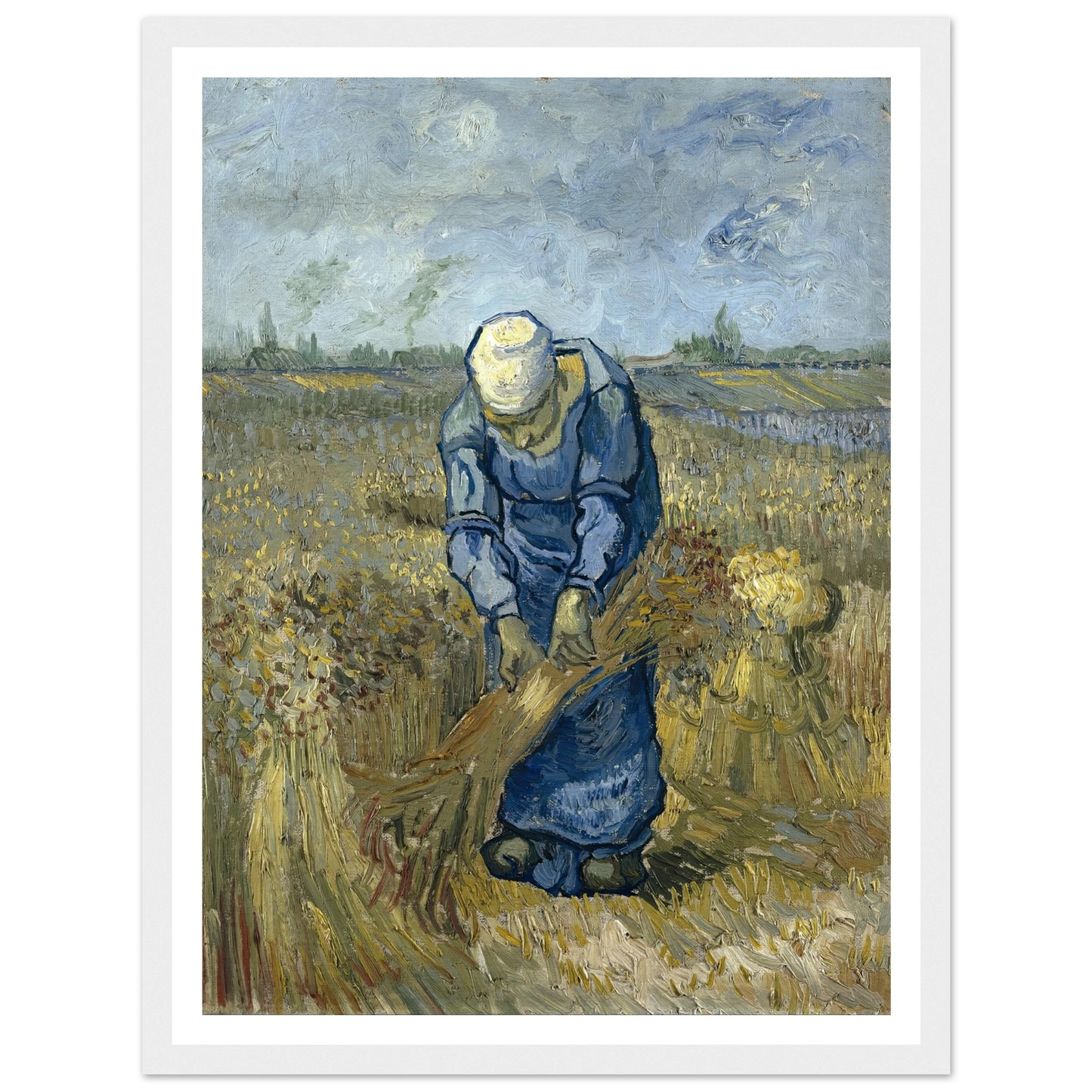 Peasant Woman Binding Sheaves (After Millet) Art Print | Vincent van Gogh - Framed Poster - 30x40 cm / 12x16″ - Black frame