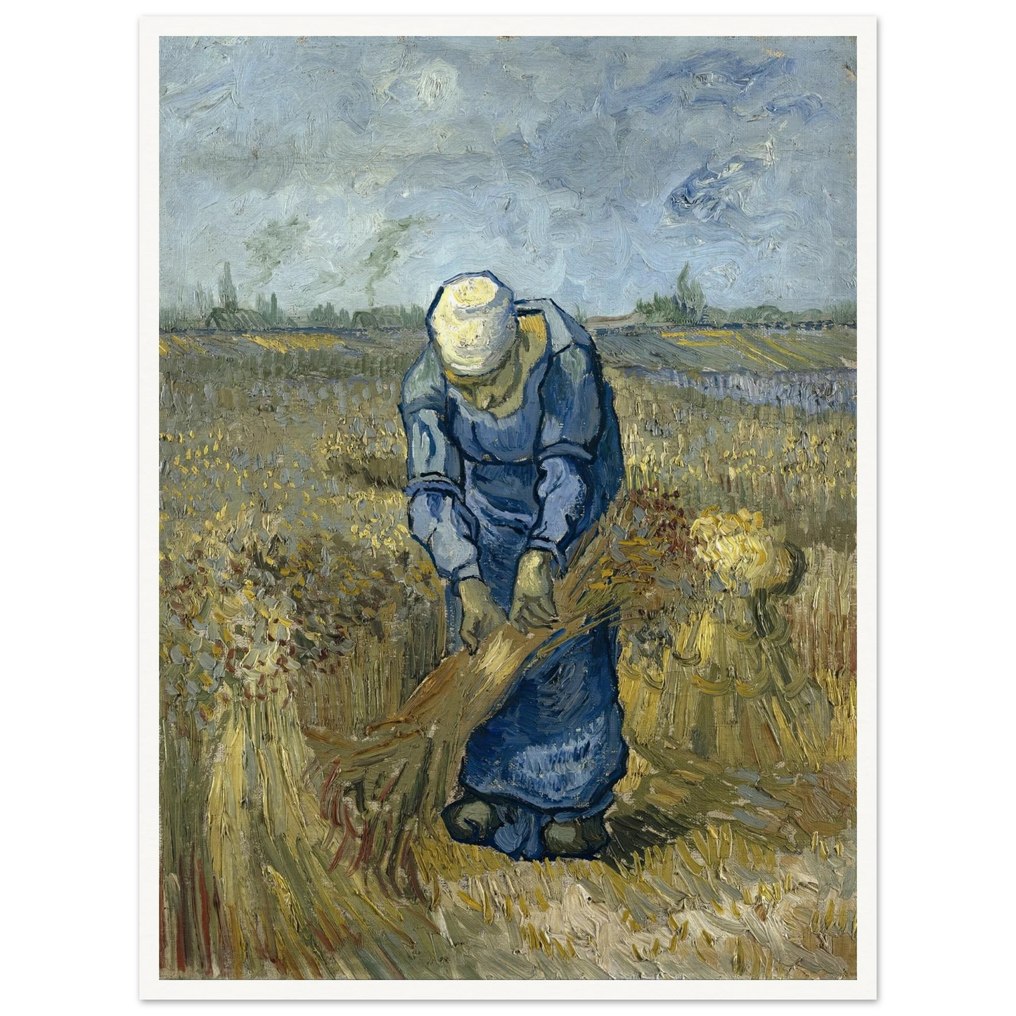 Peasant Woman Binding Sheaves (After Millet) Art Print | Vincent van Gogh - Framed Poster - 30x40 cm / 12x16″ - Black frame