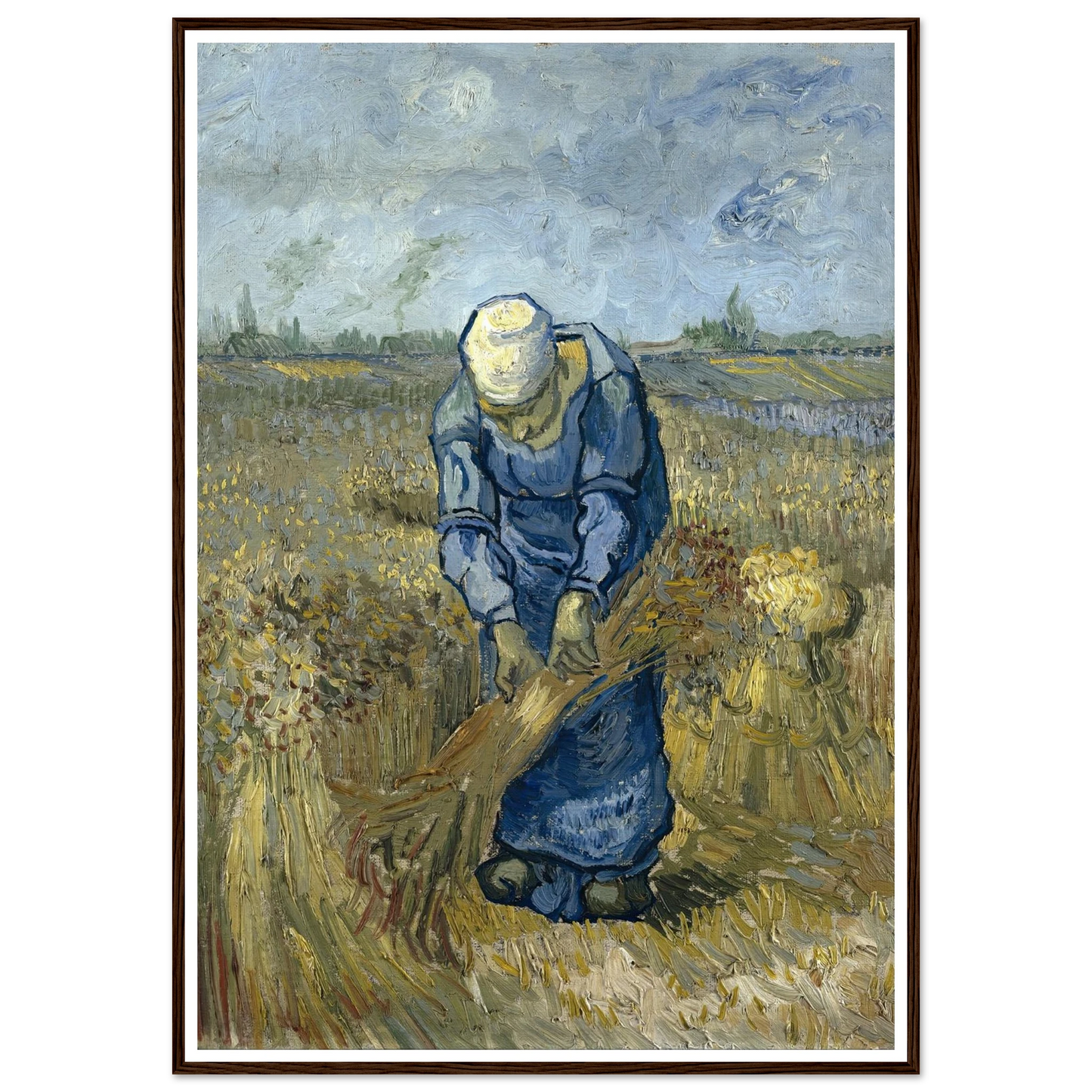 Peasant Woman Binding Sheaves (After Millet) Art Print | Vincent van Gogh - Framed Poster - 30x40 cm / 12x16″ - Black frame