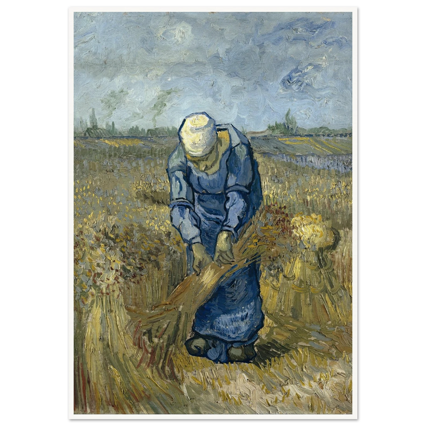 Peasant Woman Binding Sheaves (After Millet) Art Print | Vincent van Gogh - Framed Poster - 30x40 cm / 12x16″ - Black frame