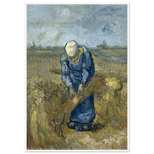 Peasant Woman Binding Sheaves (After Millet) Art Print | Vincent van Gogh - Framed Poster - 30x40 cm / 12x16″ - Black frame