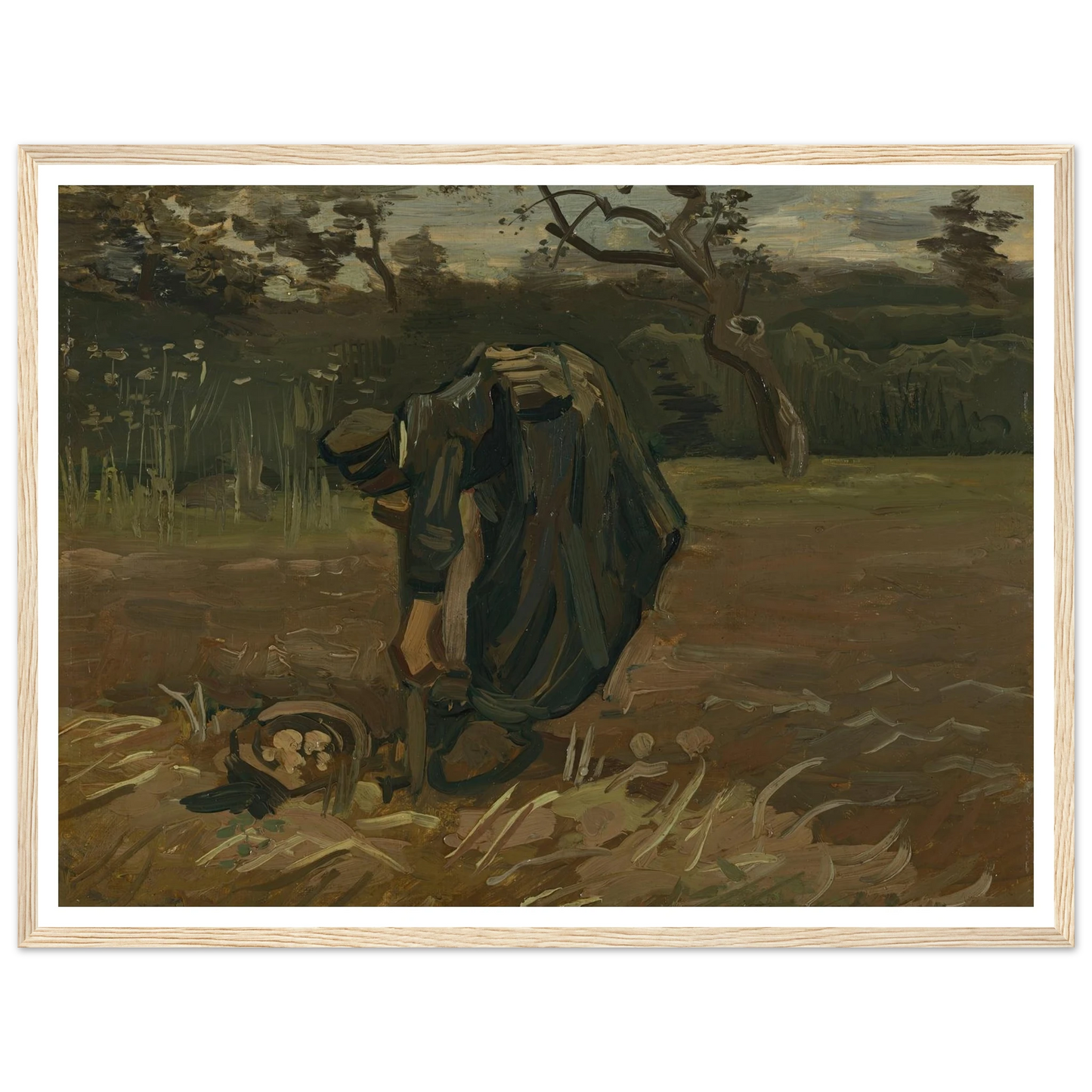 Peasant Woman Digging Potatoes (1885) Art Print | Vincent van Gogh - Framed Poster - 30x40 cm / 12x16″ - Black frame
