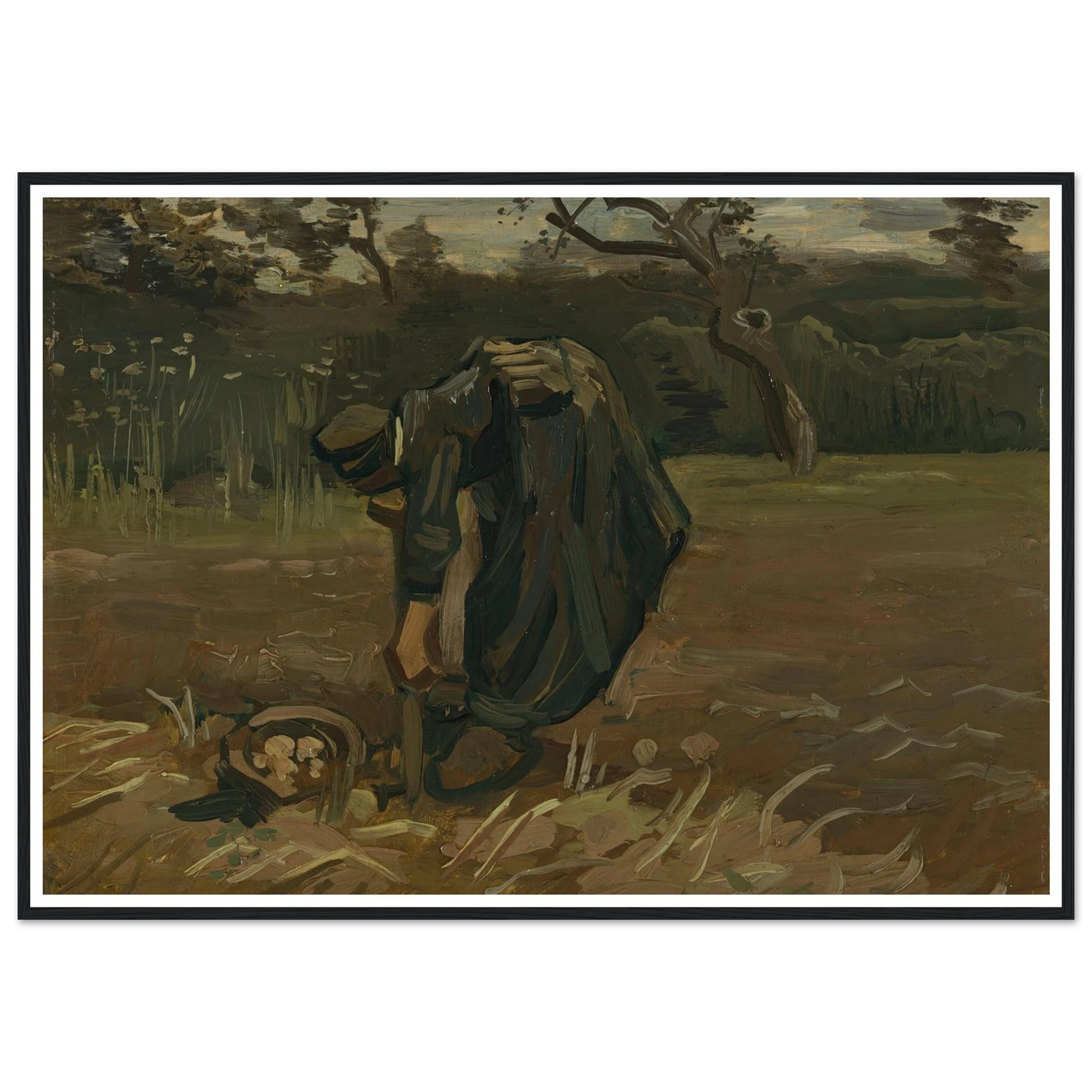 Peasant Woman Digging Potatoes (1885) Art Print | Vincent van Gogh - Framed Poster - 30x40 cm / 12x16″ - Black frame