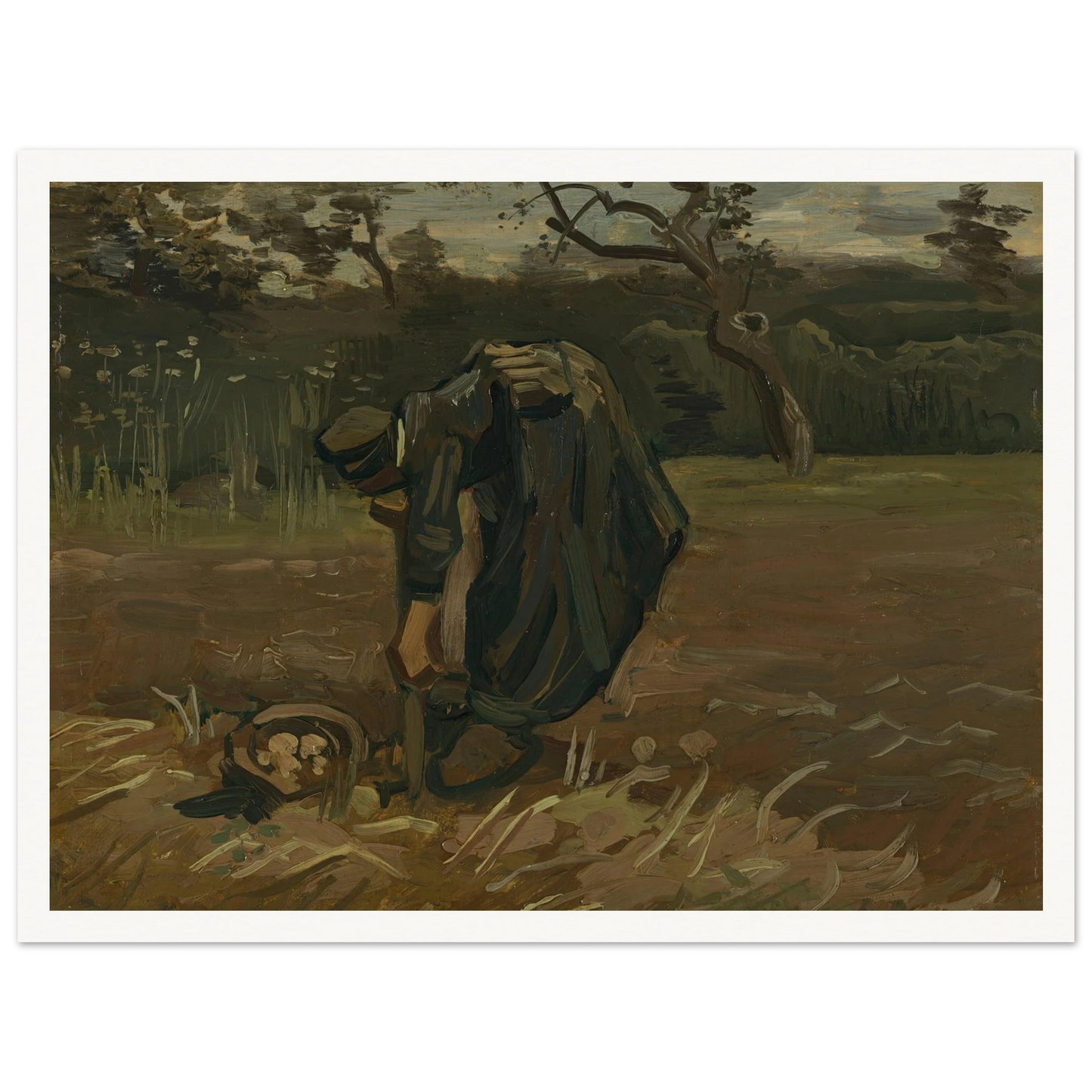 Peasant Woman Digging Potatoes (1885) Art Print | Vincent van Gogh - Framed Poster - 30x40 cm / 12x16″ - Black frame