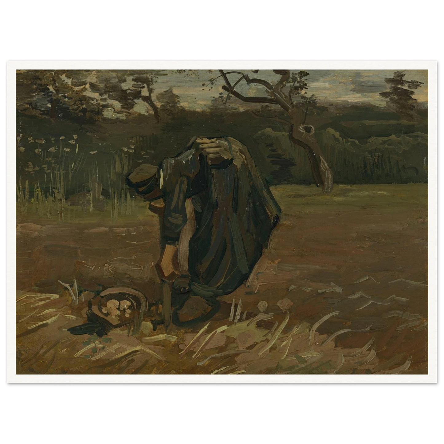 Peasant Woman Digging Potatoes (1885) Art Print | Vincent van Gogh - Framed Poster - 30x40 cm / 12x16″ - Black frame