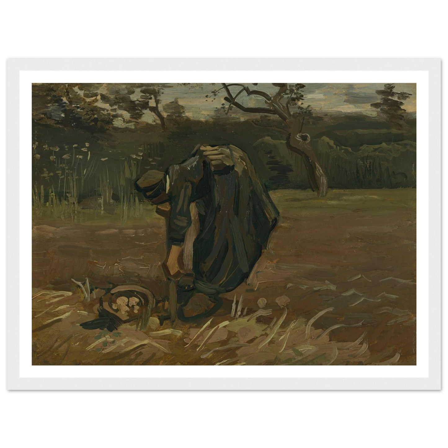 Peasant Woman Digging Potatoes (1885) Art Print | Vincent van Gogh - Framed Poster - 30x40 cm / 12x16″ - Black frame