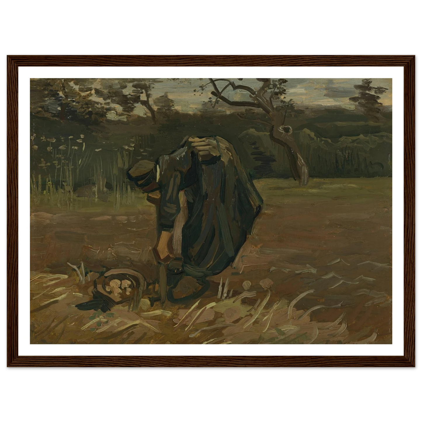 Peasant Woman Digging Potatoes (1885) Art Print | Vincent van Gogh - Framed Poster - 30x40 cm / 12x16″ - Black frame