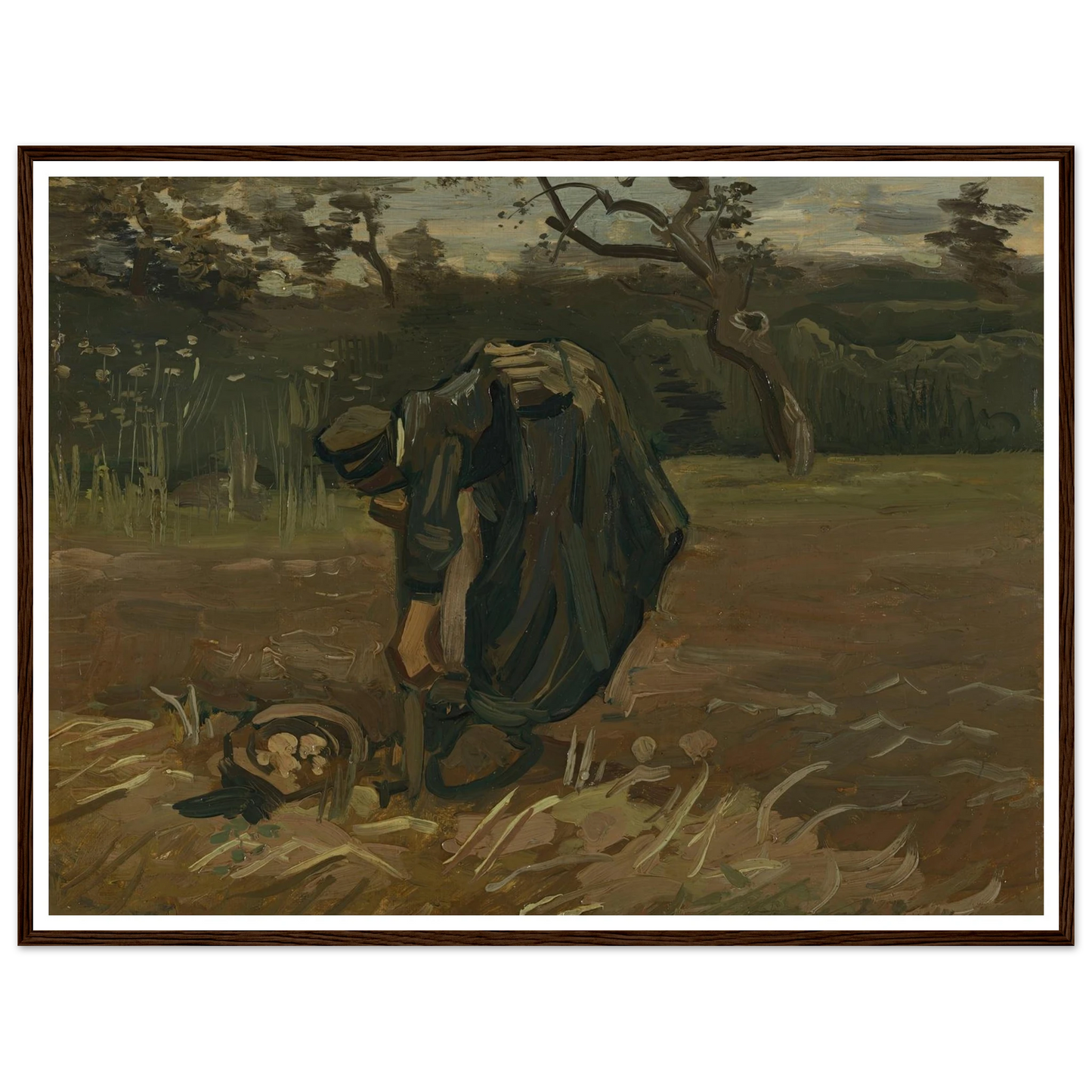 Peasant Woman Digging Potatoes (1885) Art Print | Vincent van Gogh - Framed Poster - 30x40 cm / 12x16″ - Black frame