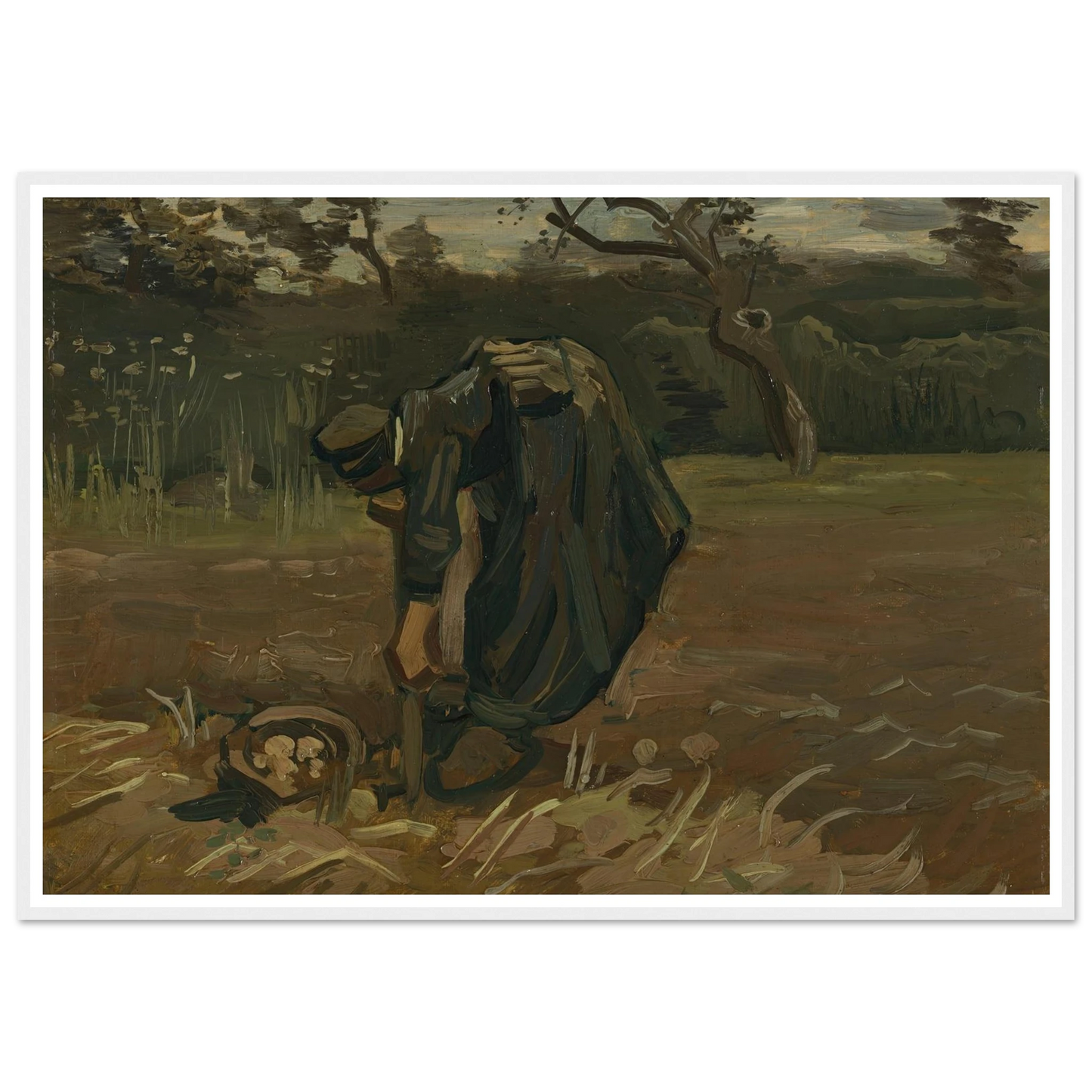 Peasant Woman Digging Potatoes (1885) Art Print | Vincent van Gogh - Framed Poster - 30x40 cm / 12x16″ - Black frame