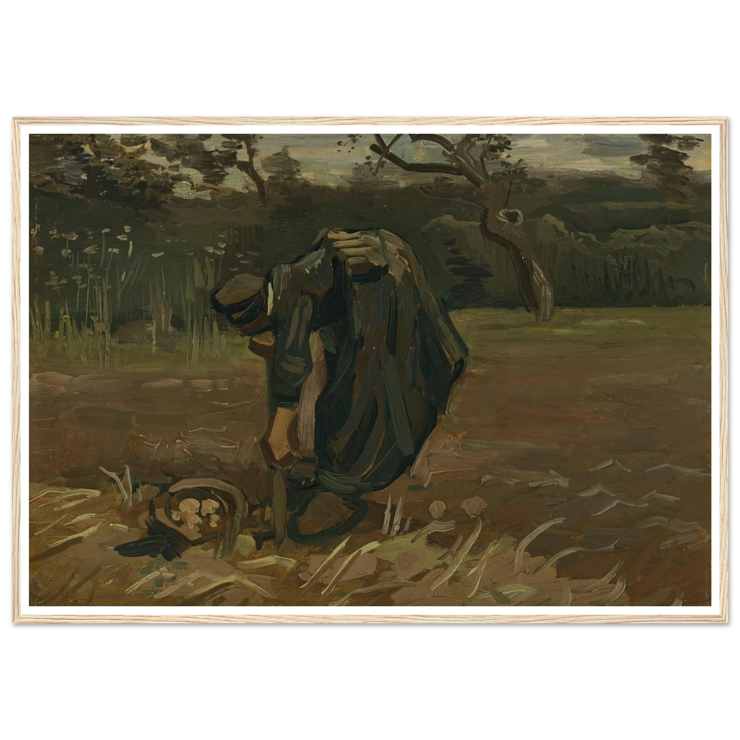 Peasant Woman Digging Potatoes (1885) Art Print | Vincent van Gogh - Framed Poster - 30x40 cm / 12x16″ - Black frame