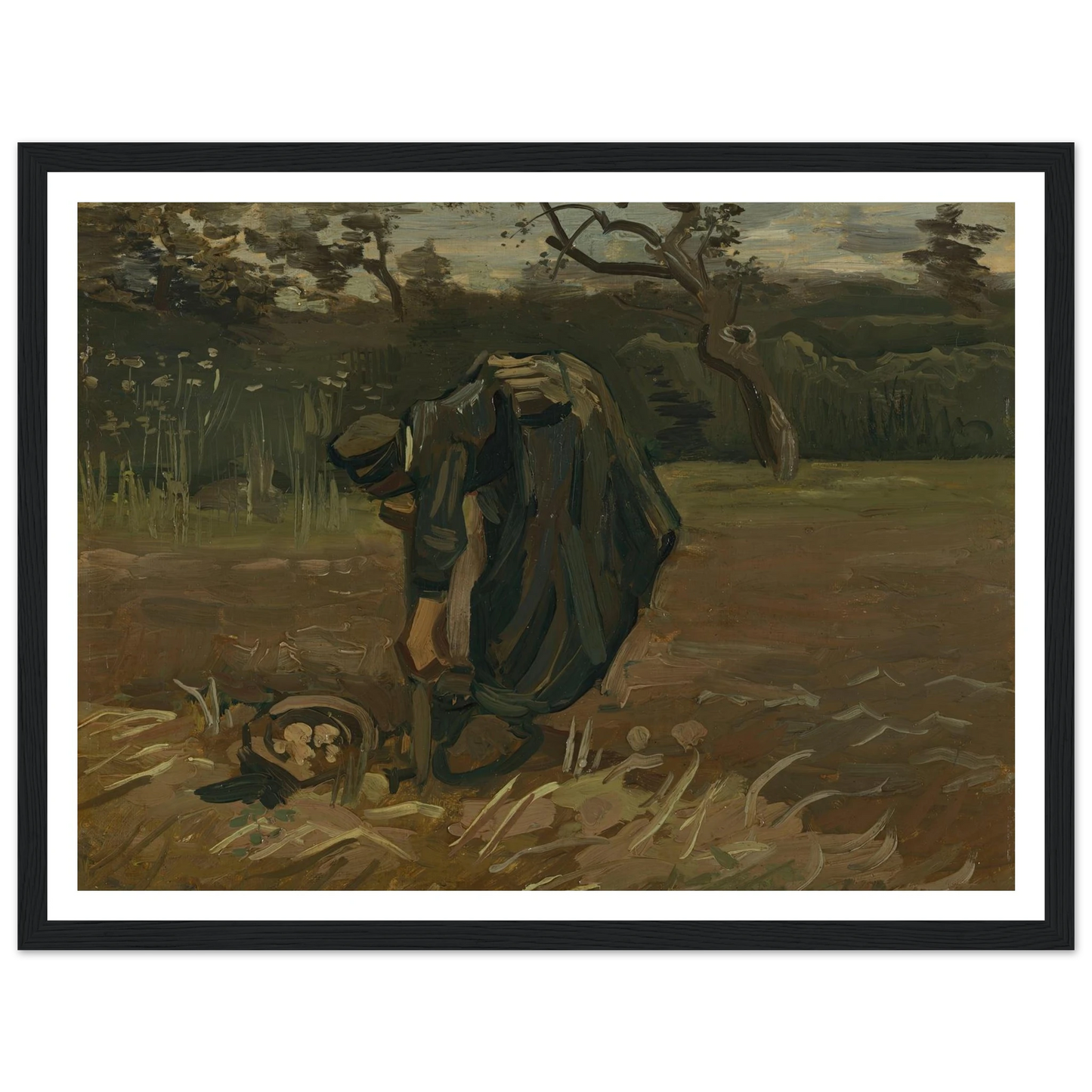 Peasant Woman Digging Potatoes (1885) Art Print | Vincent van Gogh - Framed Poster - 30x40 cm / 12x16″ - Black frame