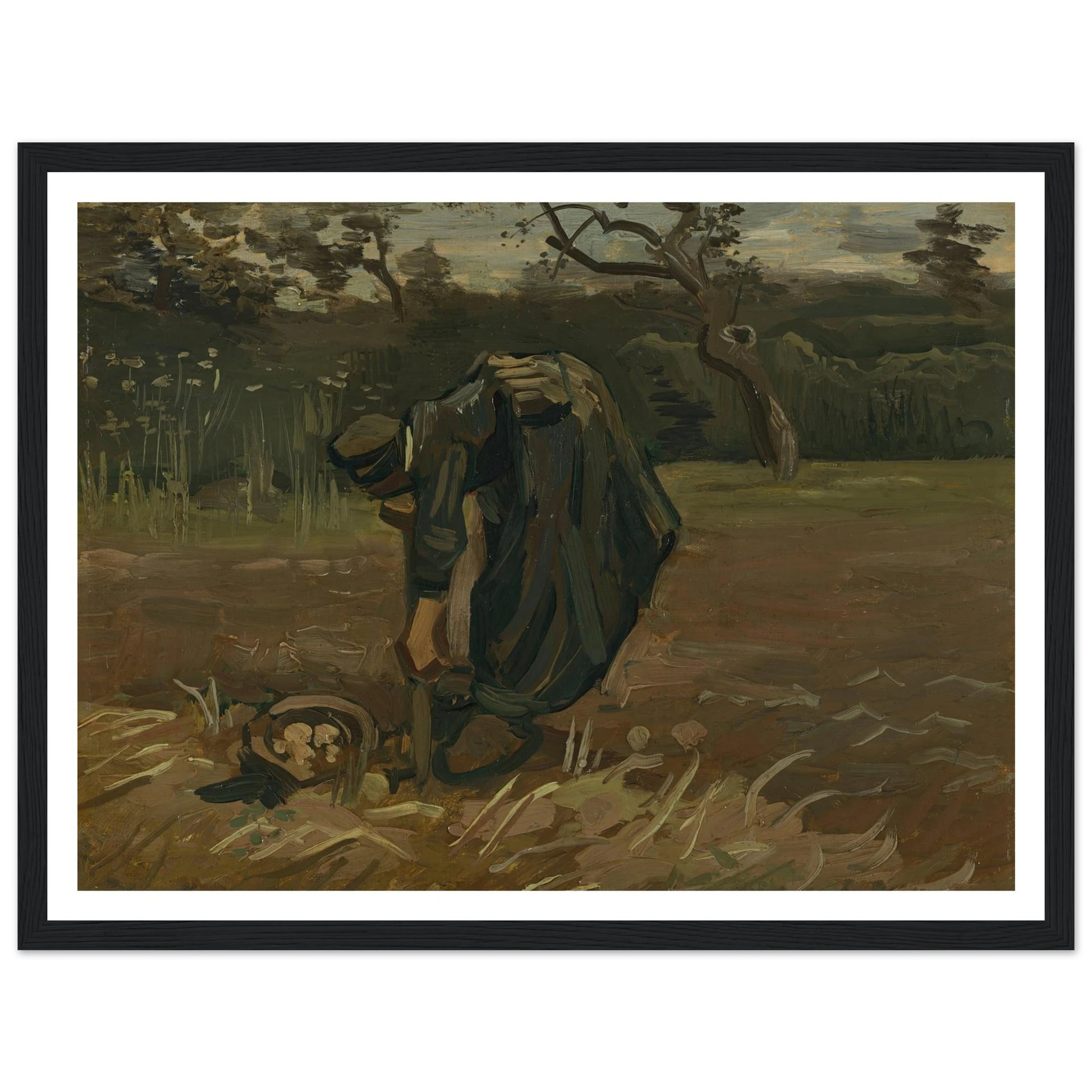 Peasant Woman Digging Potatoes (1885) Art Print | Vincent van Gogh - Framed Poster - 30x40 cm / 12x16″ - Black frame